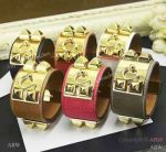 Copy Hermes Leather Bracelet with Gold Studded